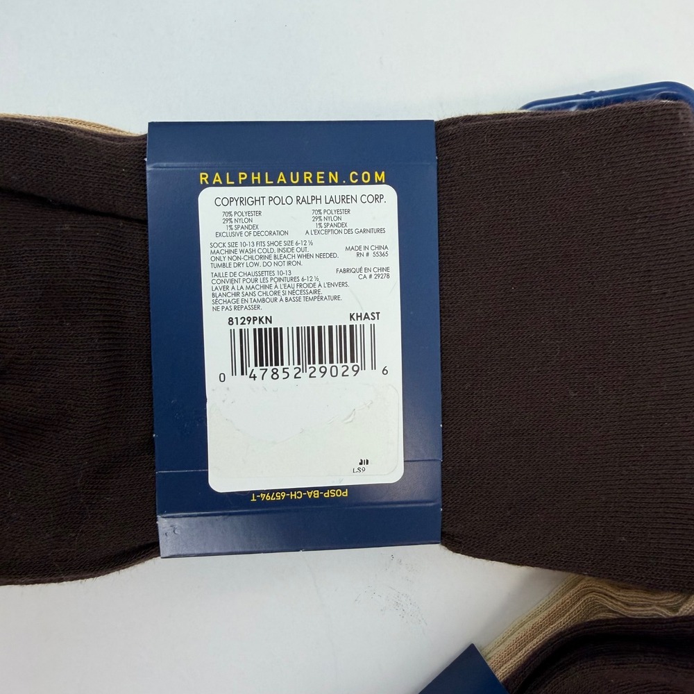 Polo Ralph Lauren Mens Dress Socks 9 Pairs Lot Black Brown Khaki Size 10-13 NEW - Picture 5 of 6